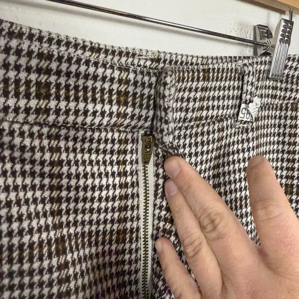 Free People Women’s Molly Slim Plaid Houndstooth Pants Brown/White Size 6